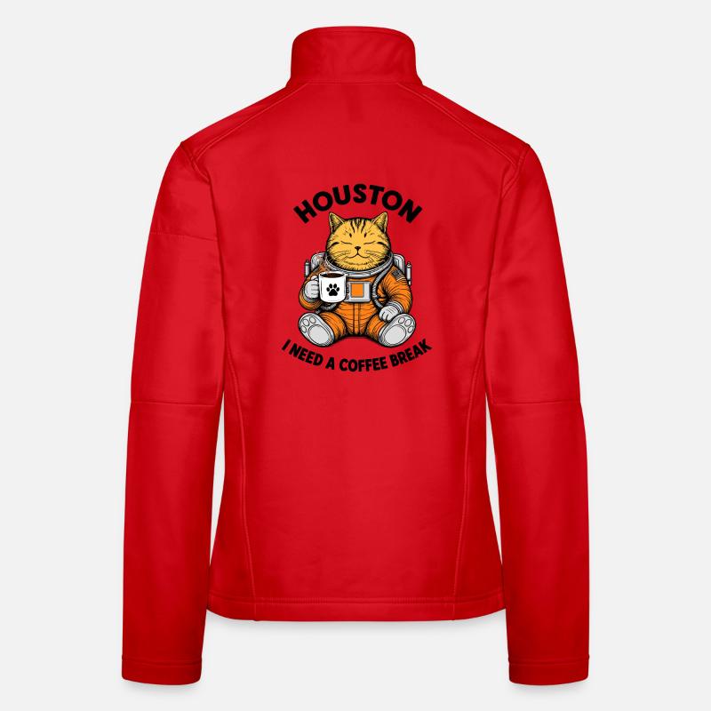 Houston I Need A Coffee Break Astronaut Cat - Women's Softshell Jacket - red
