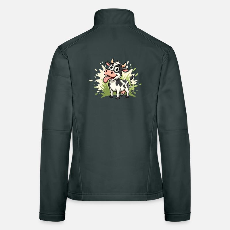 Dessin animé de vache sur l’herbe Veste en tissu softshell Femme
