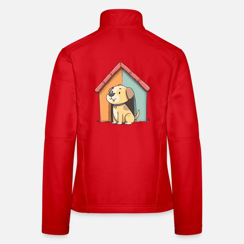 Chien câlin devant une maison colorée Veste en tissu softshell Femme