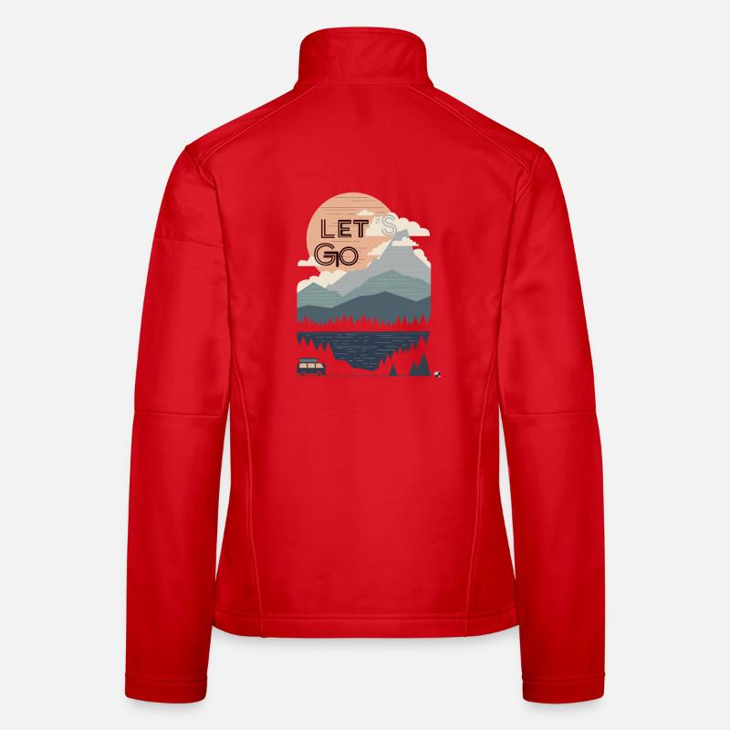 Sonne, Berge, Wald, See und Bus Lets go Frauen Softshelljacke