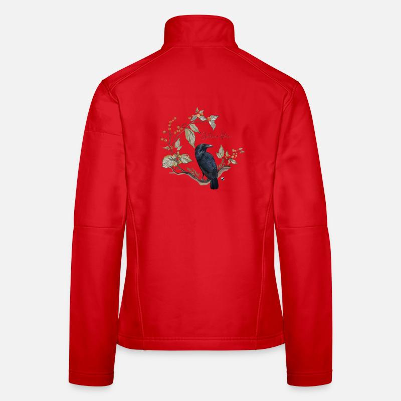 Rabe in Kreis von Herbstblättern Abbildung Frauen Softshelljacke