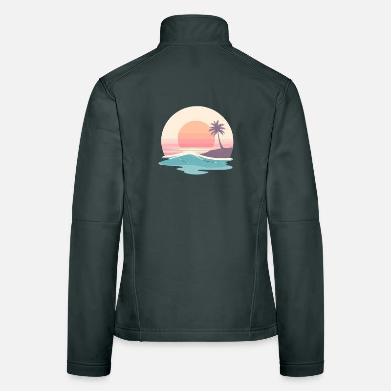 Retro Sunset Beach & Palm Tree Women's Softshell Jacket