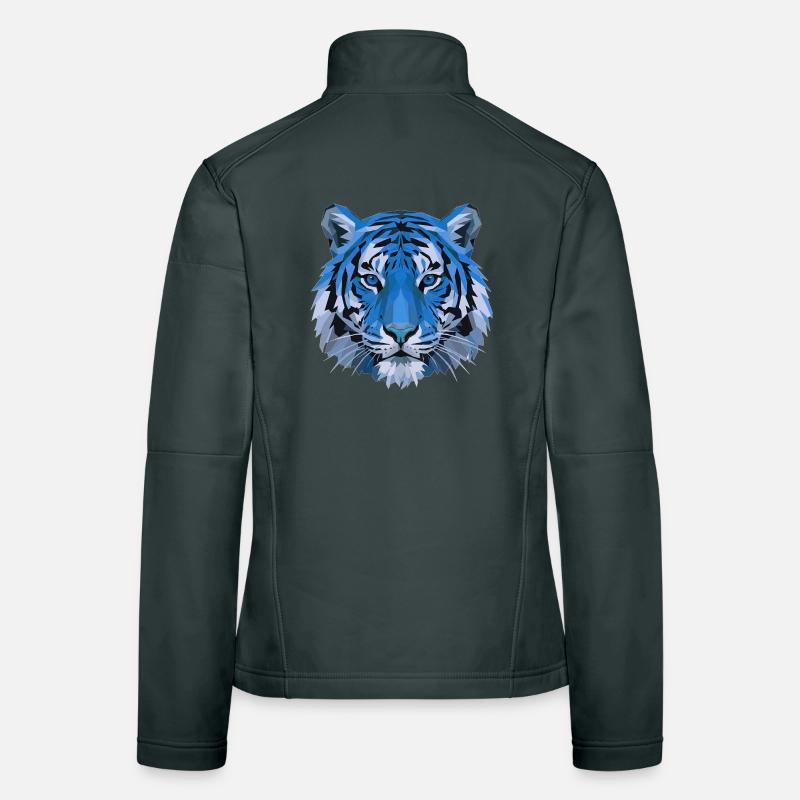 Blauer Polygon-Tiger Kopf Frauen Softshelljacke
