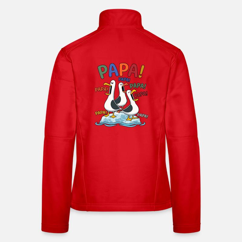 Lustige Papa Möwen auf Eisscholle - Comic Design - Frauen Softshelljacke - Rot