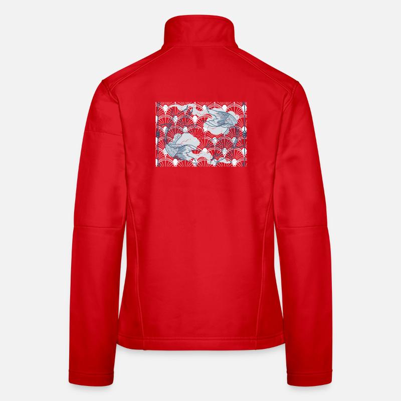 Koi fish in blue wave pattern japan koi Women's Softshell Jacket