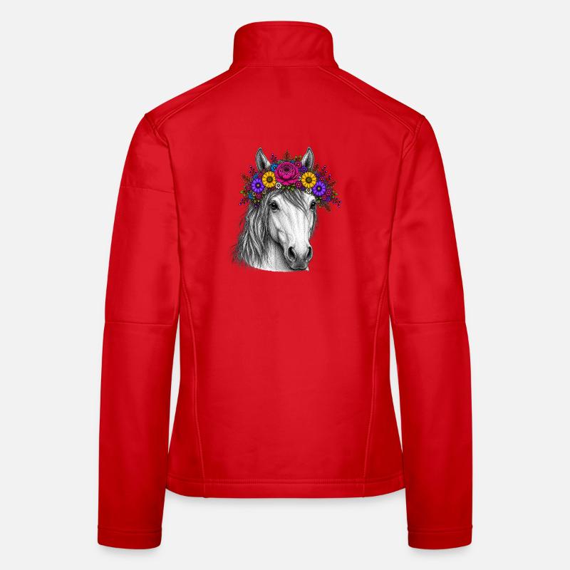 Pferd mit Blumenkranz Frauen Softshelljacke