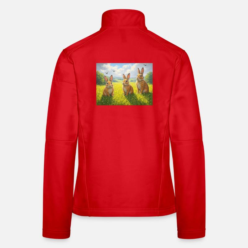 Trois lapins dans le champ de printemps Veste en tissu softshell Femme