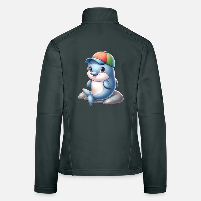 Cheerful dolphin with rainbow cap Women's Softshell Jacket