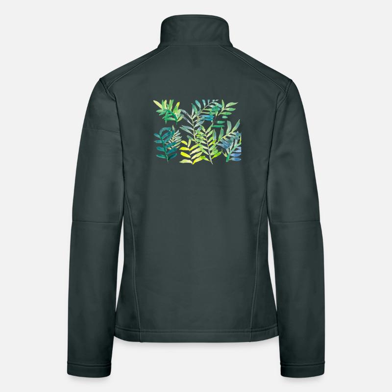 Branches de feuilles aquarelles Veste en tissu softshell Femme