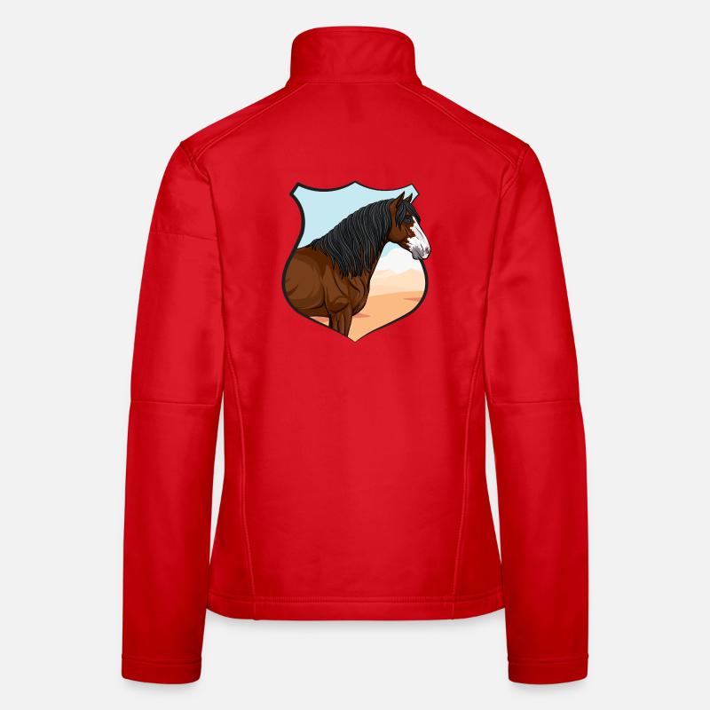 Der Kopf des Pferdes Abaco, ein Wappen und eine Landschaft Frauen Softshelljacke