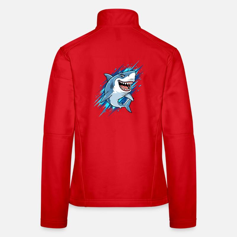 Blue cartoon shark with splashes Women's Softshell Jacket