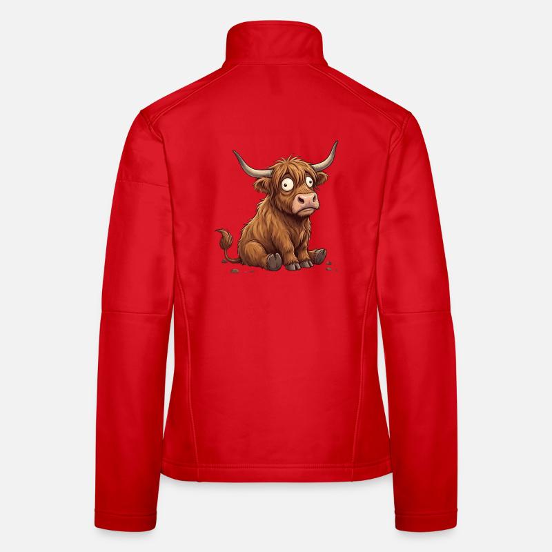 Rustikale erstaunte Cartoon-Rinder Frauen Softshelljacke