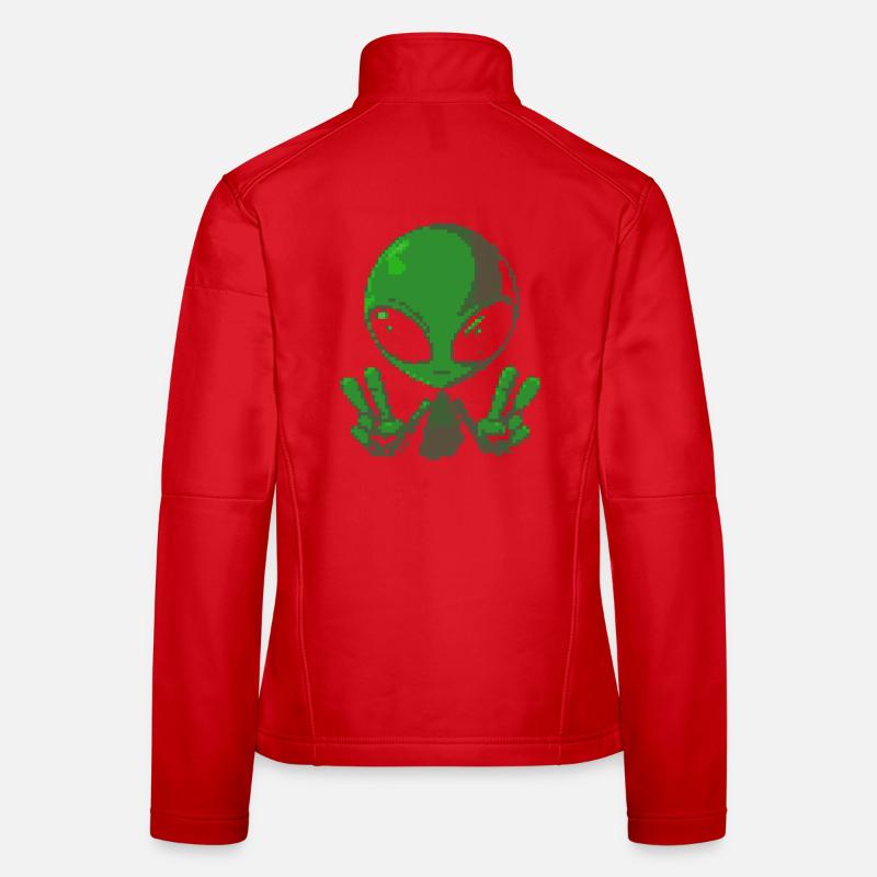 Pixel grünes Alien-Friedenszeichen Frauen Softshelljacke