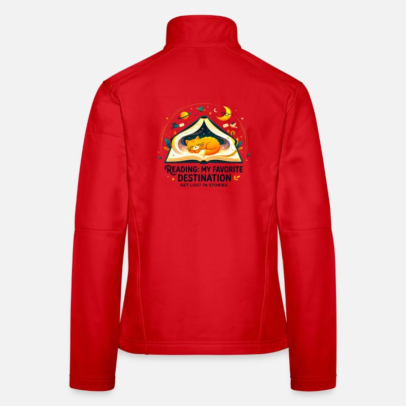 Reading_Cat_Favorite_Destination - Women's Softshell Jacket - red