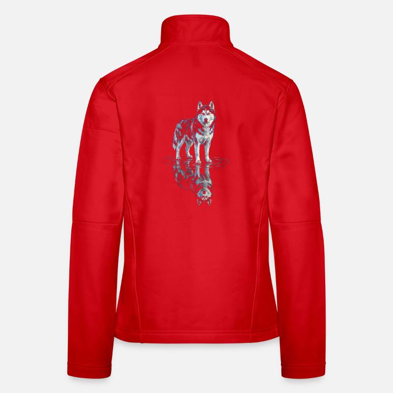 Siberian husky with water reflection Women's Softshell Jacket