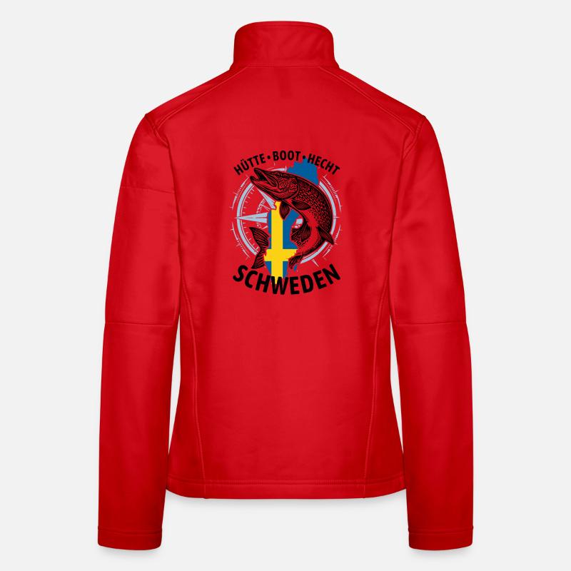 Hütte, Boot, Hecht - Schweden | Angler Geschenk Frauen Softshelljacke