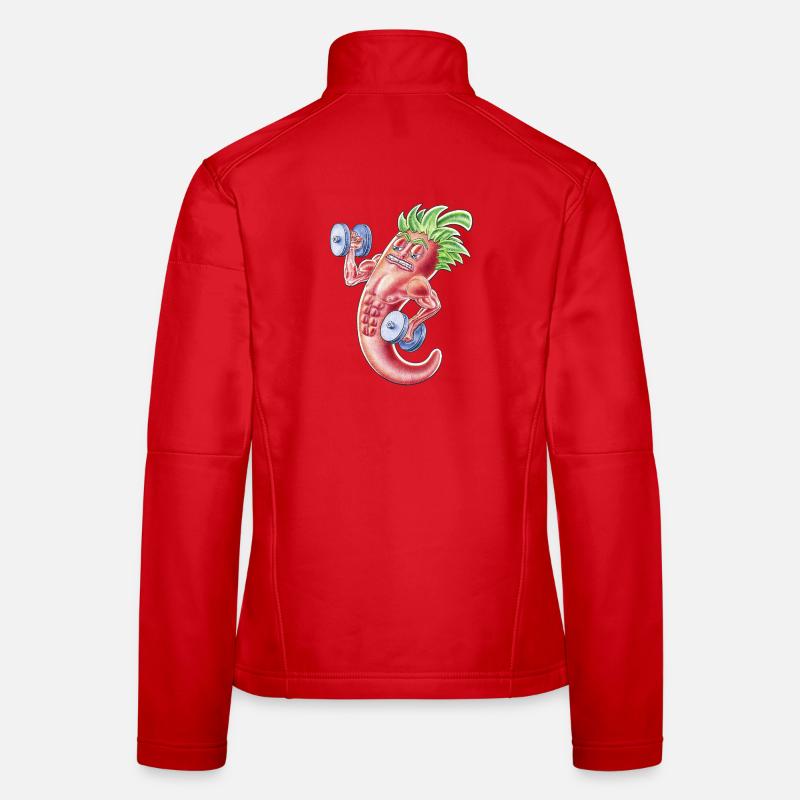 Muscular Chilli Cartoon Pepper Lifting Weights Women's Softshell Jacket