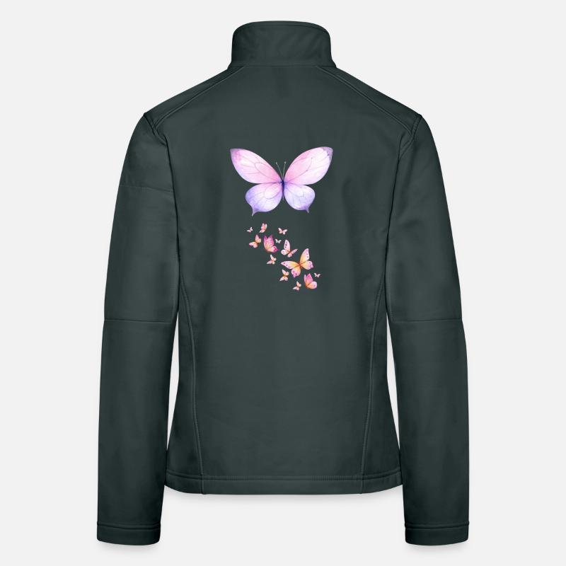Papillons Aquarelle Pastel et Violet Esthétique Veste en tissu softshell Femme