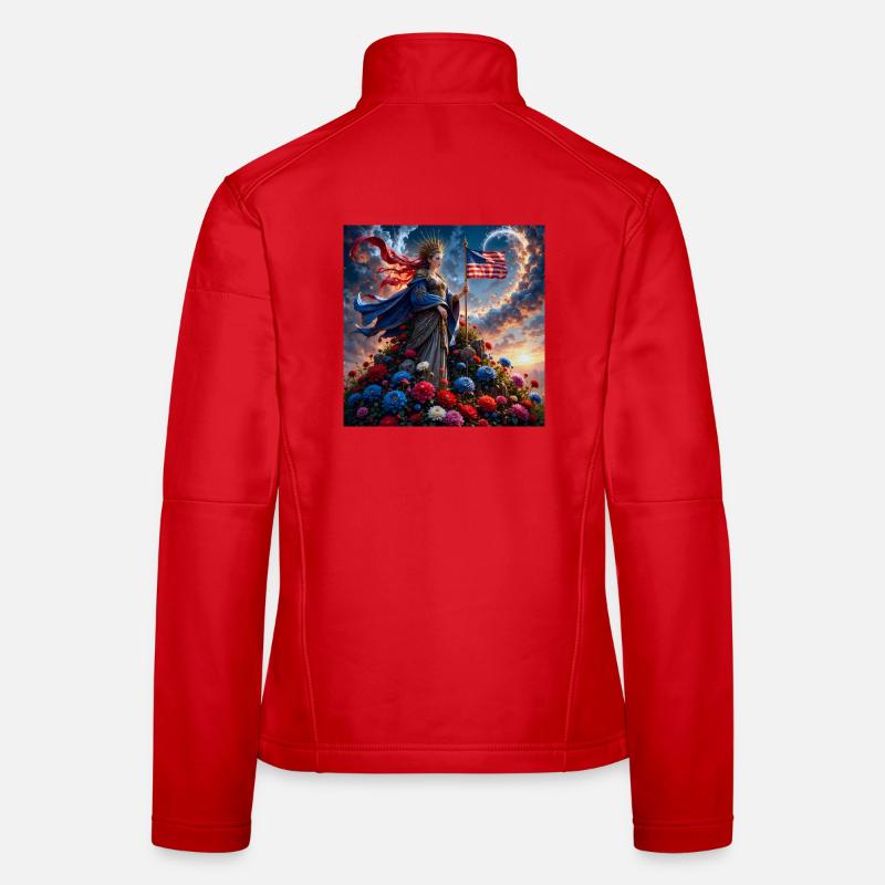 Déesse florale avec drapeau américain Veste en tissu softshell Femme