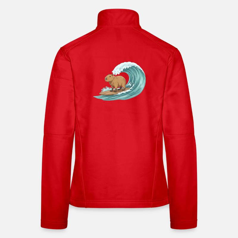 Capybara on surfboard Women's Softshell Jacket