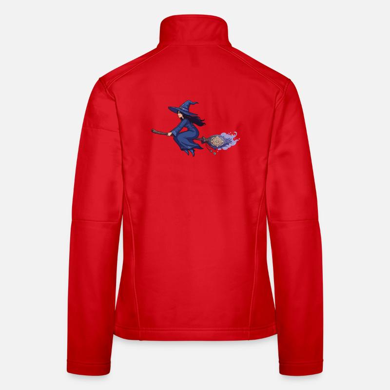Witch on Broom in Magic Blue Women's Softshell Jacket