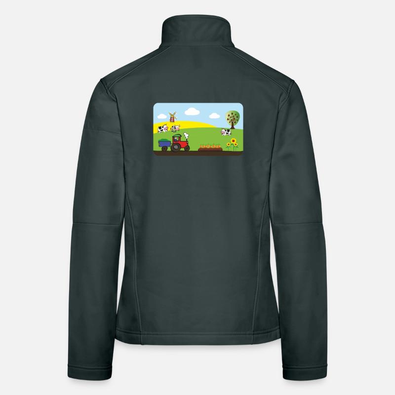 Farm Tractor - Cows Fields Windmill Women's Softshell Jacket