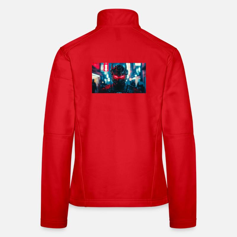 Futuristic Black and Red Warrior Face Women's Softshell Jacket