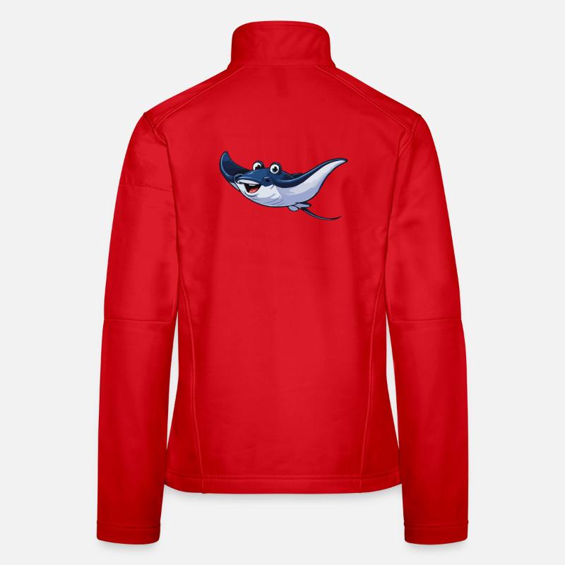 Fröhlicher Blauer Rochen Cartoon Frauen Softshelljacke