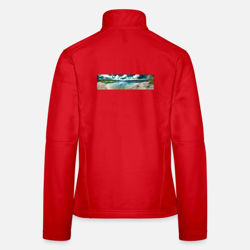 Panoramablick auf den Bergsee Frauen Softshelljacke