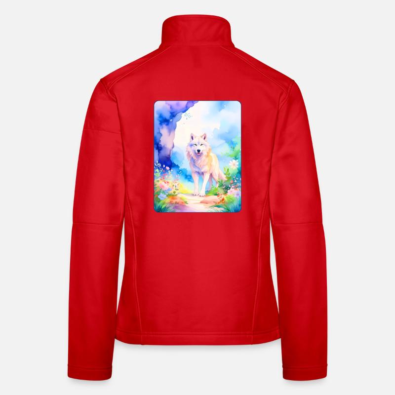 White wolf surrounded by flowers - Women's Softshell Jacket - red