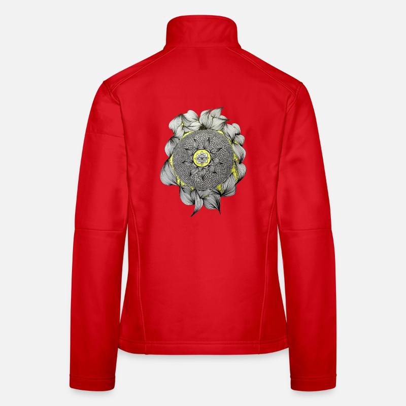 Fleur de mandala avec un accent jaune magique Veste en tissu softshell Femme