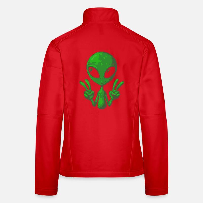 Pixel Alien Peace Sign Women's Softshell Jacket