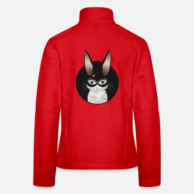 Cute White Mouse with Bunny Mask in Patch Women's Softshell Jacket