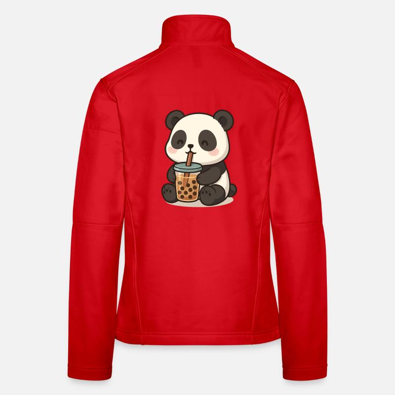 Panda bear with bubble tea Women's Softshell Jacket