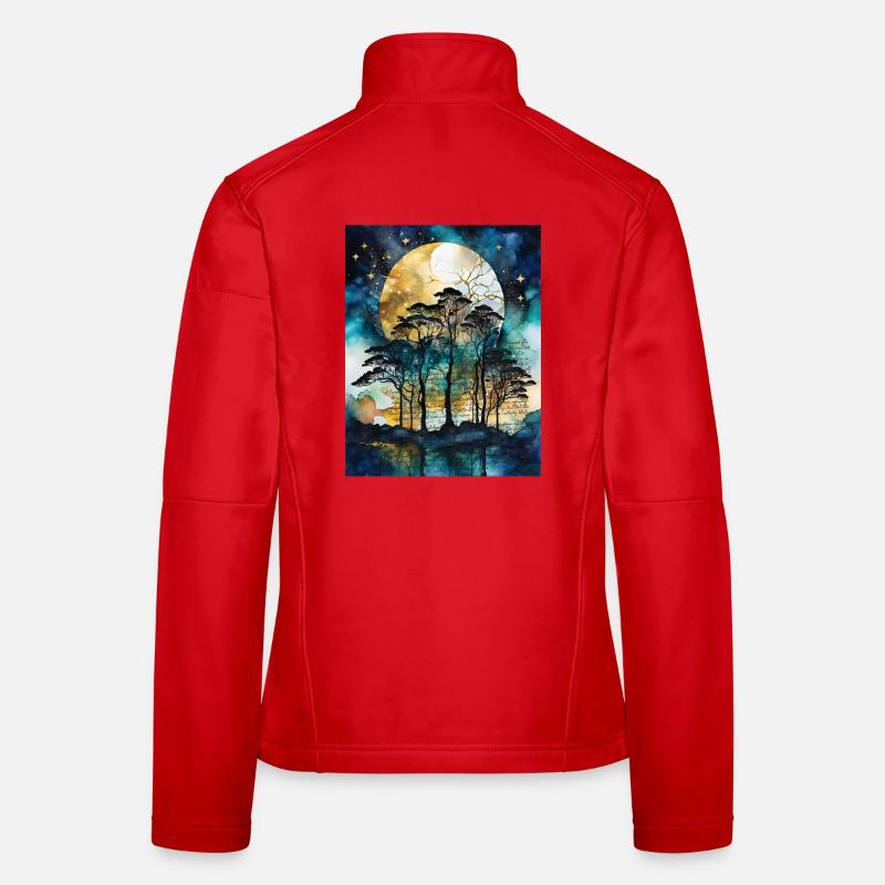 Moonlit Night Forest with Saying EN - Women's Softshell Jacket - red