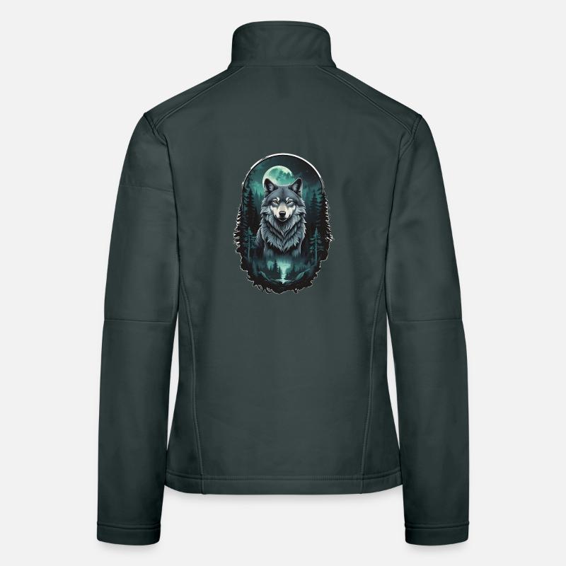 Moon Wolf in the Dark Forest Women's Softshell Jacket