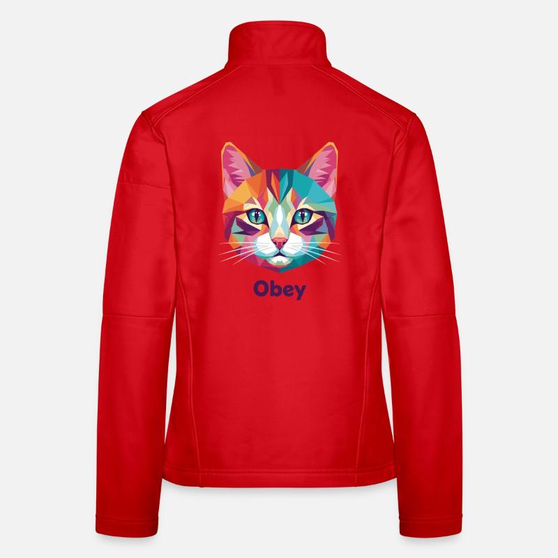 Geometric Cat Head with Obey Text Women's Softshell Jacket
