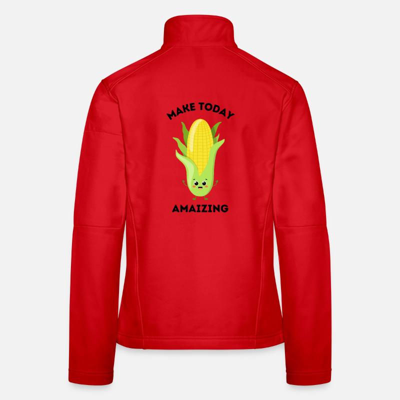 Cute Pun Corn Cartoon “Make Today Amaizing” Women's Softshell Jacket