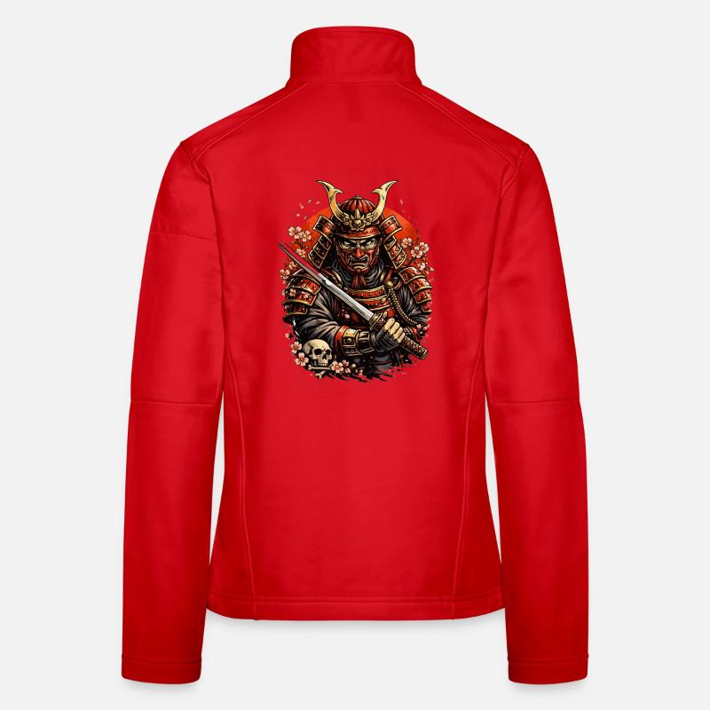 Samurai mit Kirschblüten und Schädel Frauen Softshelljacke