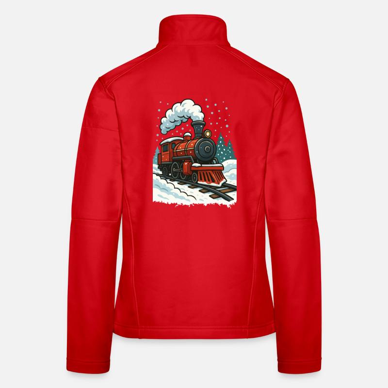 Winterliche Dampflok Comic Frauen Softshelljacke