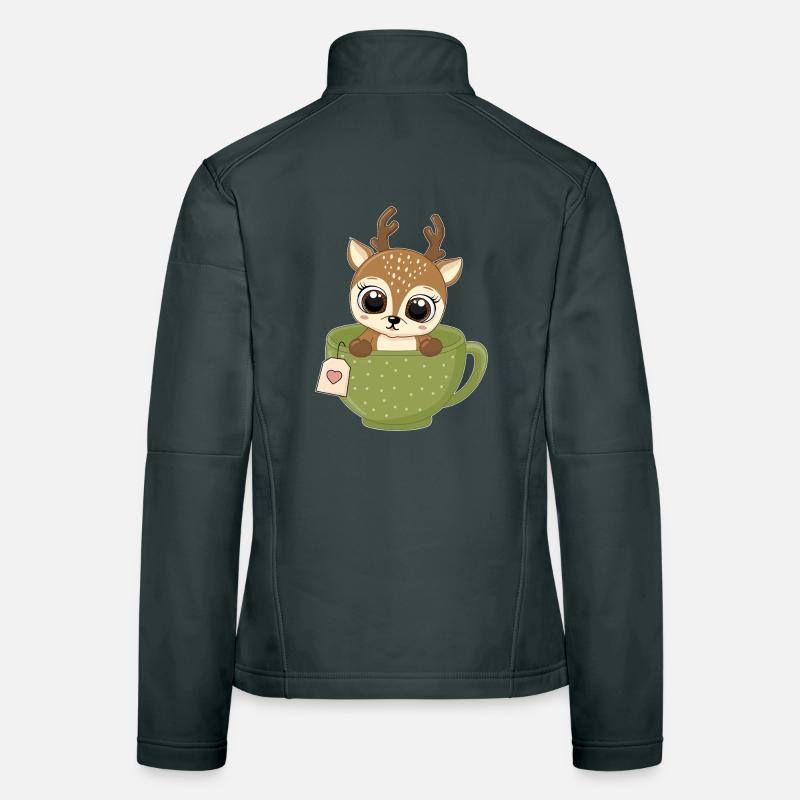 Fawn in Tea Mug Funny Forest Tea Drinker Women's Softshell Jacket