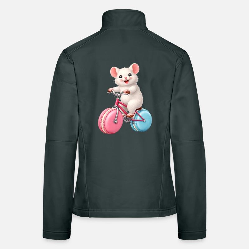 Mouse on Bicycle with Macaron Wheels Women's Softshell Jacket
