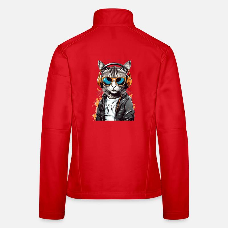 Katzen-DJ mit Kopfhörern - Frauen Softshelljacke - Rot