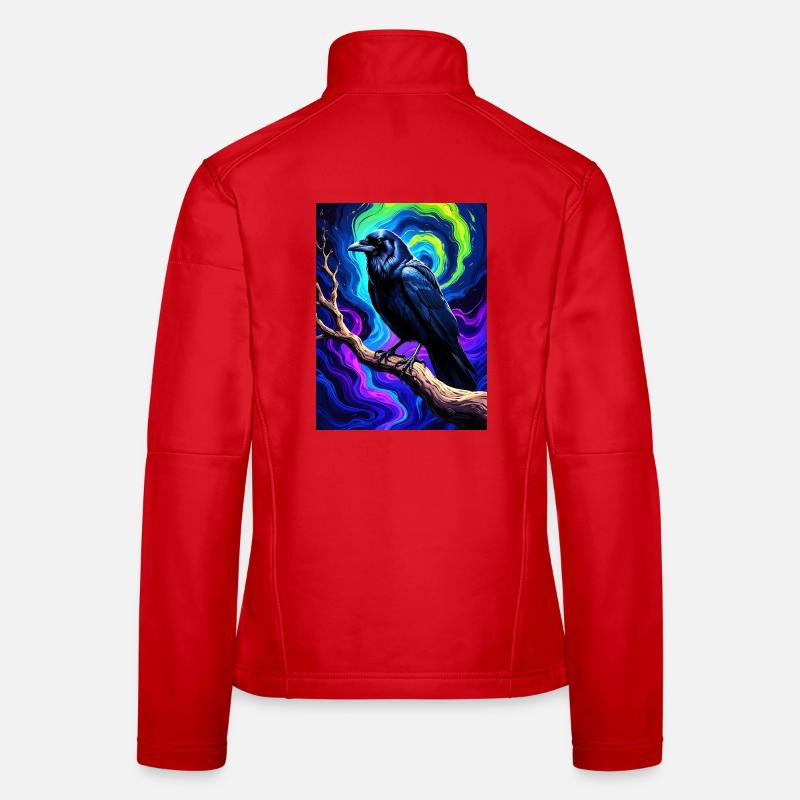 Lebendige Black Crow Kunst auf psychedelischem Hintergrund Frauen Softshelljacke