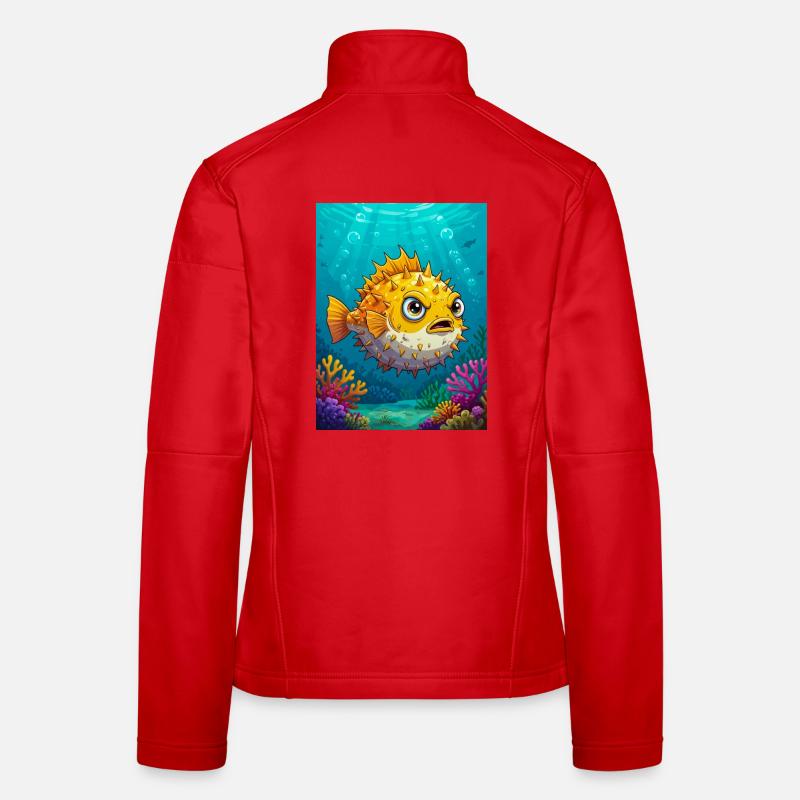 Comic style pufferfish, round spiky inflated body Women's Softshell Jacket