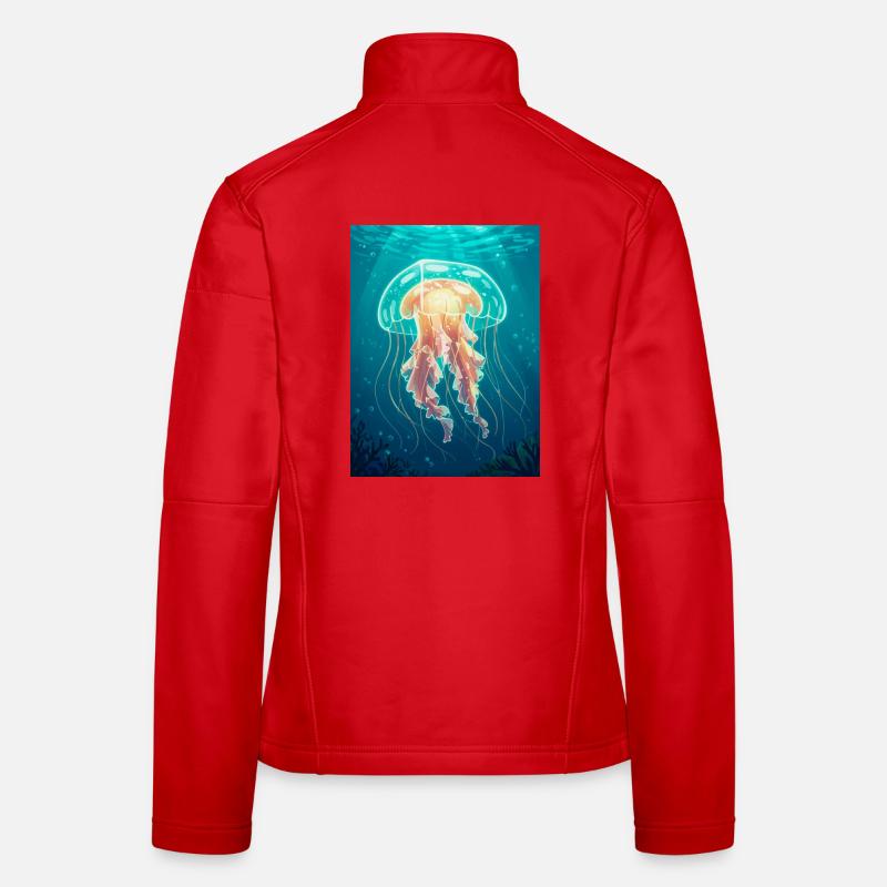 Comic style box jellyfish, transparent cube-shaped Women's Softshell Jacket