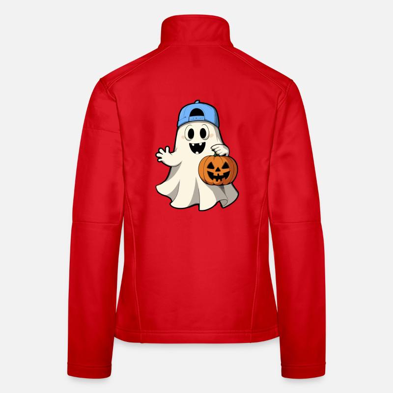 Ghost with pumpkin for Halloween with baseball cap Women's Softshell Jacket