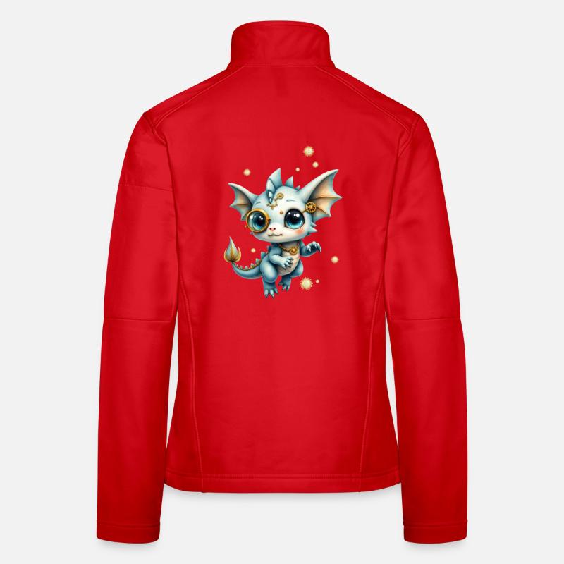 Steampunk Dragon with Magnifying Glass - Women's Softshell Jacket - red