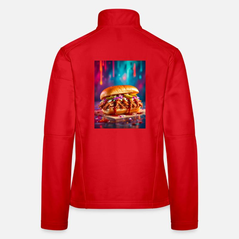 Juicy pulled pork burger surrounded by explosive Women's Softshell Jacket