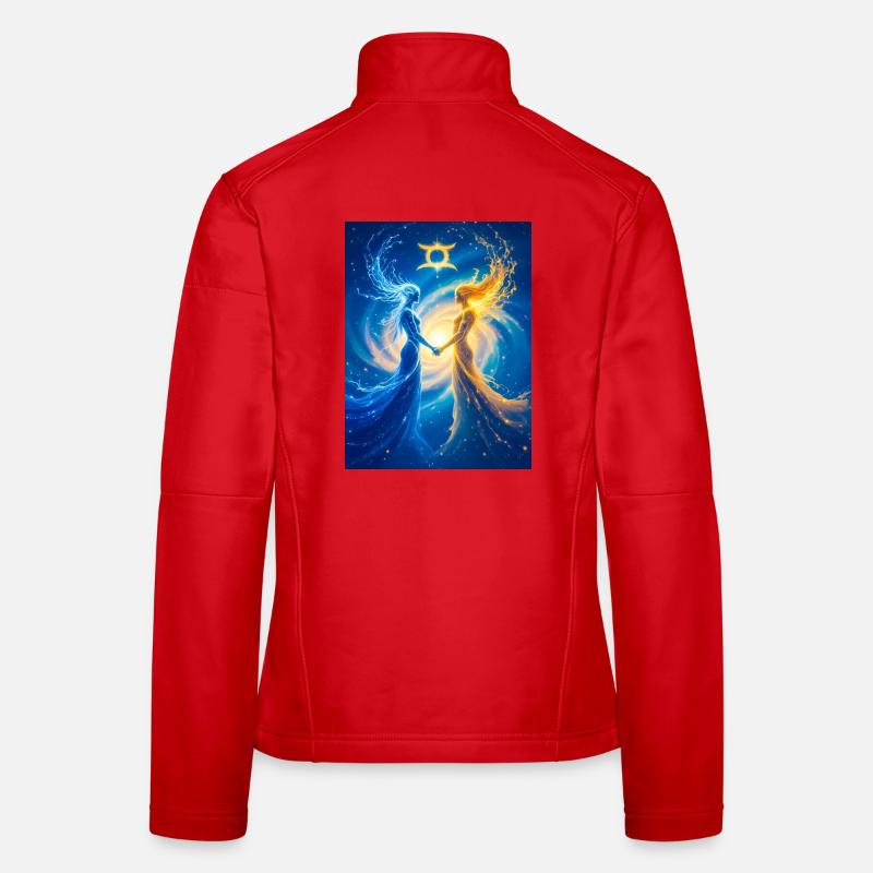 Des êtres célestes jumeaux unis dans un dialogue éternel Veste en tissu softshell Femme